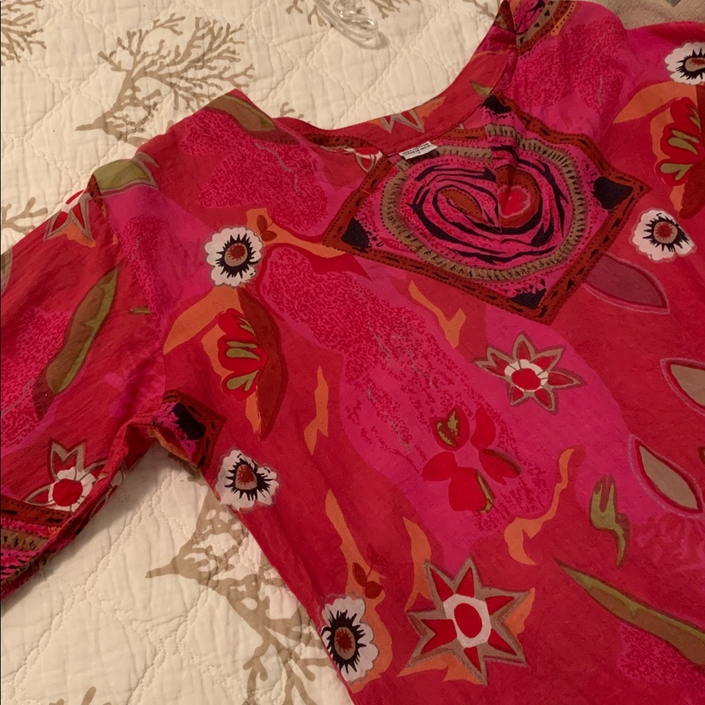 100% Cotton Made in India Abstract Tunic Relaxed Fit Resort Vacation